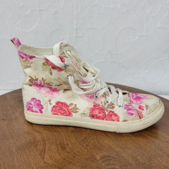 Aeropostale Women's Sneakers 7 Multi Floral Print Canvas High Round Toe Lace Up - Picture 1 of 12